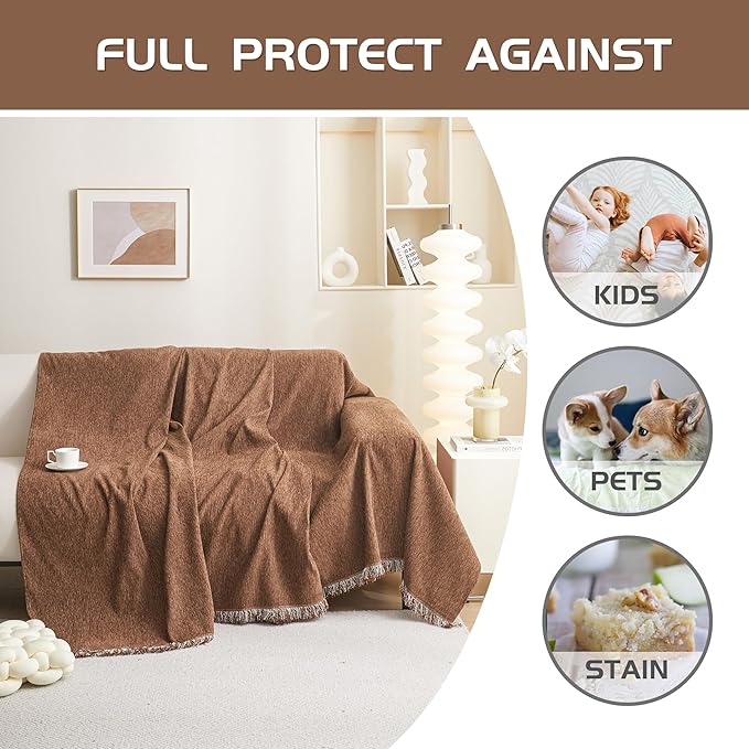 MMEETSKY Small Couch Cover Sofa Covers Washable, Chenille Soft Throws Cover for Loveseat, Sofa Slipcover Multi-Use Furniture Protector for Dogs Pets, 71" x 102", Camel