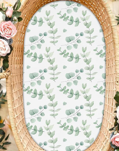 Bassinet Sheets for Baby Girls Boys 2 Pack, Fitted Baby Mattress Sheet for Rectangle, Oval, Hourglass Bassinet Mattress, Breathable Cozy & Universal Fit (Bunny Meadow)