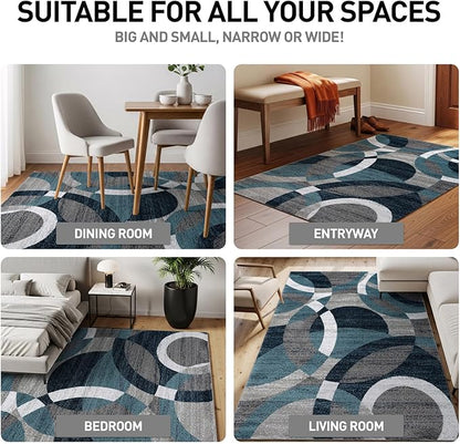Rugshop Blue Modern Geometric Indoor Small Area Rug, Overlapping Circle Pattern, Fade Resistant, Non-Shedding, for Bedroom, Home Office and Reading Nook, 3'3" x 5'