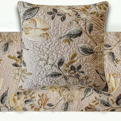 The HomeCentric Beige Bed Runner for King/Queen/Twin Cotton Decorative Bed Scarf 53"x18" Bed Runner Without Pillow Cover, Bird & Floral Bed Scarf Bedroom Décor Accent - Lucinda