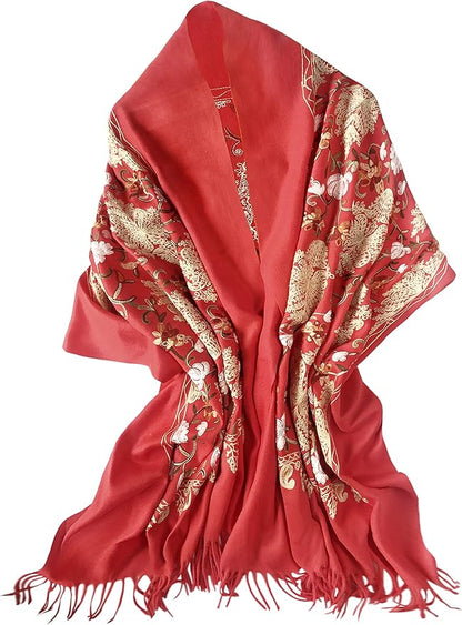 Urban CoCo Women's Embroidered Tassel Long Shawl Oversize Scarf Wraps for Women