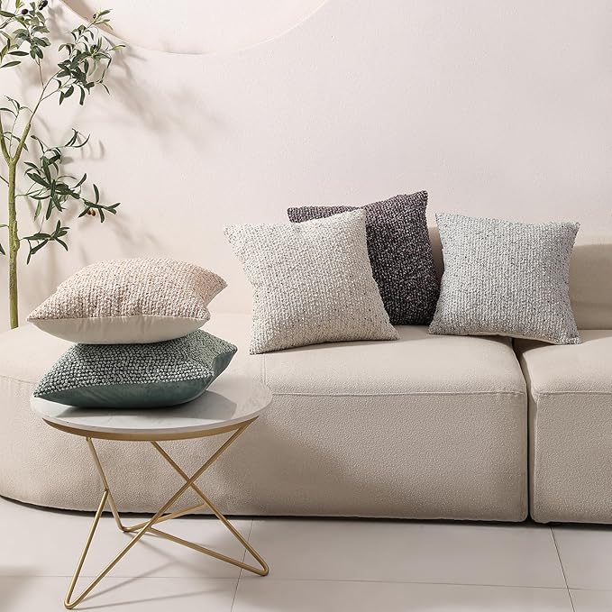 Striped Throw Pillow Covers 24x24 Set of 2 Beige Textured Boucle Chic Morden Boho Accent Farmhouse Square Decorative Couch Pillow Covers for Home Decor Bed Sofa Living Room