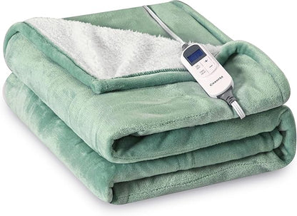 Heat Blanket 72”x84” Full Size,Soft Flannel & Sherpa Reversible Electric Blanket with 10 Heat Settings,12 Timer Setting and 8 Hours Auto-Shut Off,ETL Certified Machine Washable,Green