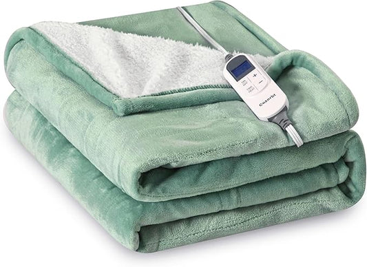 Heat Blanket 72”x84” Full Size,Soft Flannel & Sherpa Reversible Electric Blanket with 10 Heat Settings,12 Timer Setting and 8 Hours Auto-Shut Off,ETL Certified Machine Washable,Green