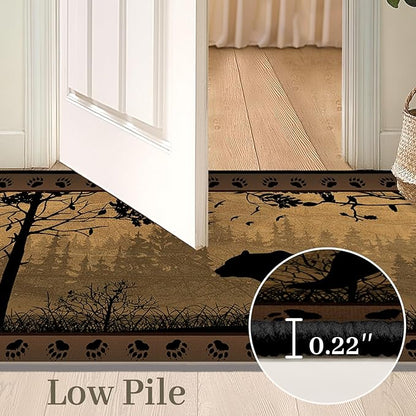 Rustic Area Rug 5x7,Bear Country Cabin Wildlife,Brown Rugs for Living Room,Ultra-Thin Washable Throw Carpet Indoor Vintage Rugs Non Slip Accent Floor Mats for Bedroom,Dining Room,Laundry Room,Office