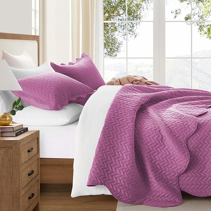 IR Imperial Rooms Twin Quilt Bedding Set Size (68” x 86”) + 1 Pillow Shams (20” x 26” + 2”) - 2 Pcs All Season Lightweight Reversible Microfiber Coverlet Embossed Quilt Bedspread (Purple)
