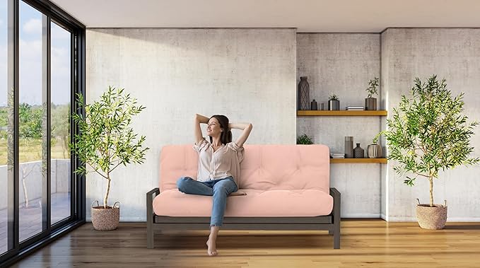 Royal Sleep Products by The Futon Factory 6 inch Foam Futon Mattress - Solid Blush Pink Cover - Queen Size - CertiPUR Certified Foams - Made in USA - Replacement Mattress - (Frame not Included)
