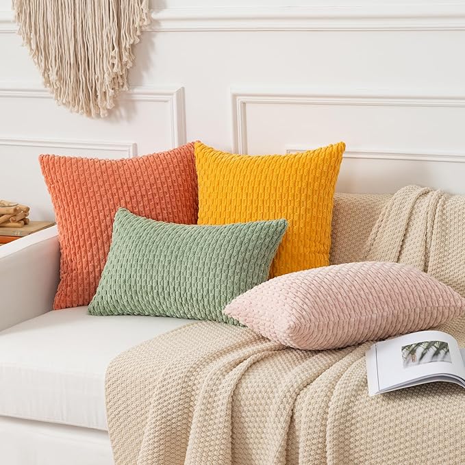 Kevin Textile 12x24 Inch Pillow Cover 1 Pack Boho Decorative Soft Striped Corduroy Lumbar Farmhouse Solid Color Accent Rectangle Cushion Case for Living Room Couch Sofa Bed, Sage Green