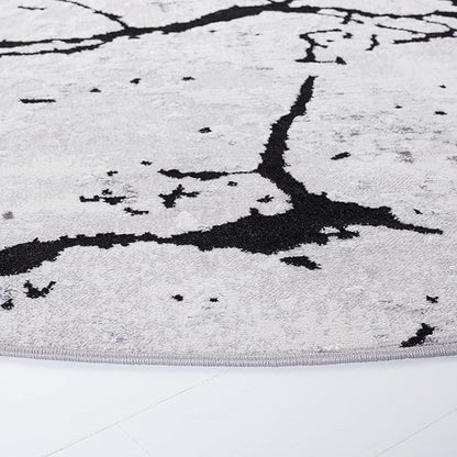 SAFAVIEH Amelia Collection Area Rug - 8' Round, Grey & Black, Modern Abstract Design, Non-Shedding & Easy Care, Ideal for High Traffic Areas in Living Room, Bedroom (ALA293K)