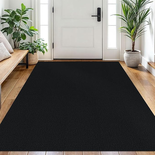 EARTHALL Washable Area Rug 4x6 Ft Non Slip Rugs for Entryway Braided Rubber Backed Bedroom Carpet Cotton Entry Rug Woven Floor Carpets for Bedroom Dining Room Living Room, Black