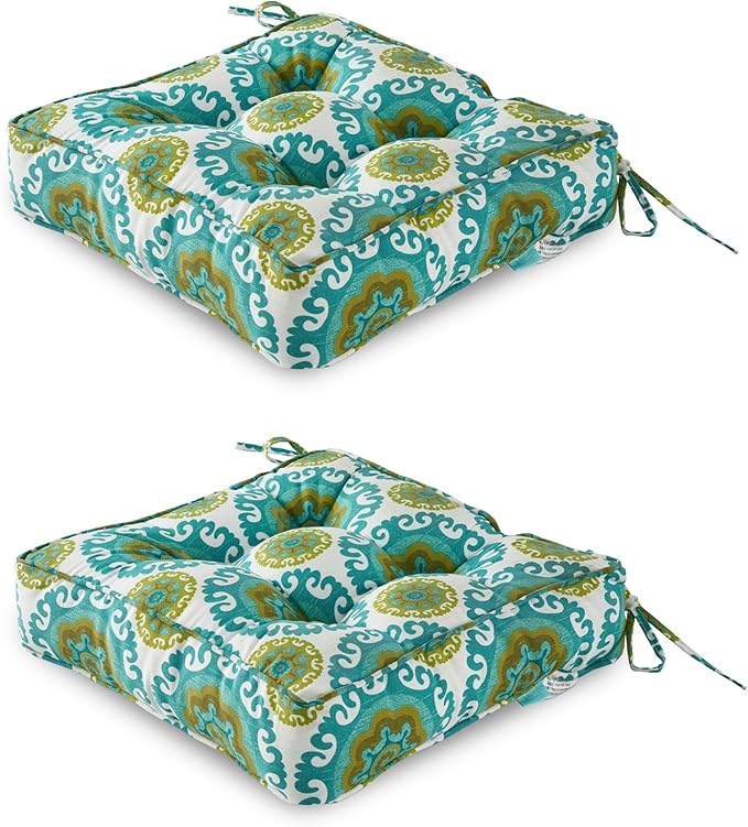 ARTPLAN Outdoor Seat Cushion,Square Thick Tufted Pure Chair Cushion for Patio Wicker Chair with Tie,Set of 2,19"x19"x5"，Floral