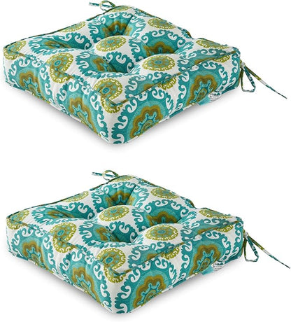 ARTPLAN Outdoor Seat Cushion,Square Thick Tufted Pure Chair Cushion for Patio Wicker Chair with Tie,Set of 2,19"x19"x5"，Floral