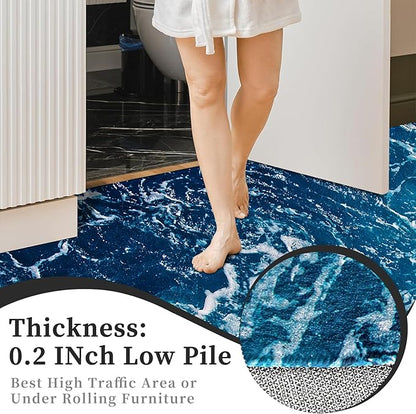 9CH Ocean Beach Area Rug 9'x12', Blue Sea Waves Polyester Area Rug Non-Slip Carpet Mat for Living Dining Dorm Room Bedroom Home Decorative
