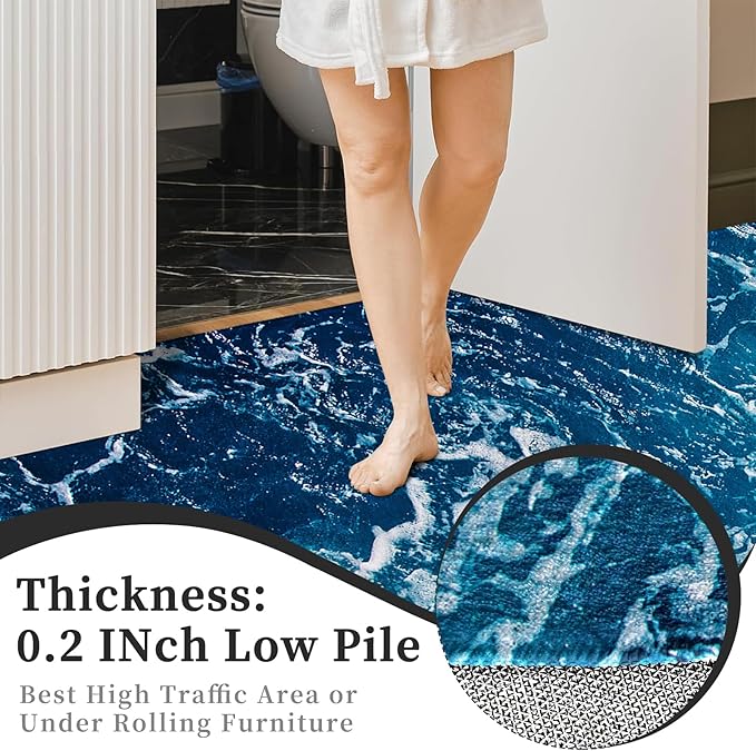 9CH Ocean Beach Area Rug 6'x9', Blue Sea Waves Polyester Area Rug Non-Slip Carpet Mat for Living Dining Dorm Room Bedroom Home Decorative