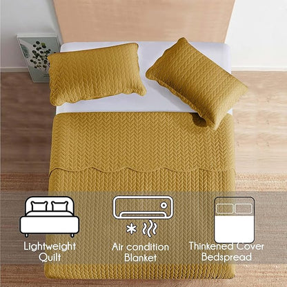 IR Imperial Rooms California King Quilt Bedding Set Size (118"x106") + 2 Pillow Shams (20" x 36"+ 2") - 3 Pcs All Season Reversible Microfiber Coverlet Embossed Quilt Bedspread (Ochre)