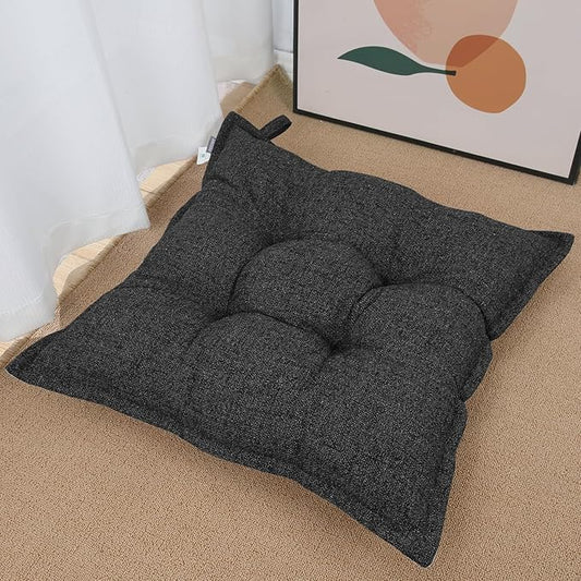 SINSOSSO Large Floor Pillow 22", Thickened Bite-Size Memory Foam Square Non-Slip Cushion for Office Back Support/Indoor Yoga/Chair Seat, Fashionable Color-Blocked Fabric & Washable, Black, 1 PCS