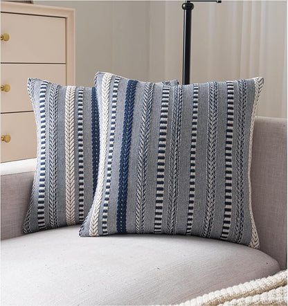 Boho Throw Pillow Covers 20x20 Inch Set of 2, Farmhouse Decorative Couch Pillow Cases, Navy Blue Accent Pillows of Bed, Sofa Bedroom Living Room Home Decor Cushion Cover