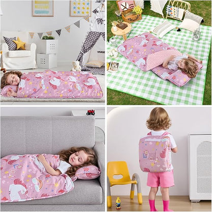 DJY Toddler Nap Mat,Kid Slumber Bag with Removable Pillow & Minky Blanket,Soft Sleeping Mat Perfect for Daycare,Preschool,Kindergarten,Travel