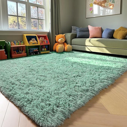 ONASAR Sage Green Rugs for Living Room Bedroom, 5x8 Washable Fluffy Bedside Area Rug, Soft Plush Shaggy Indoor Floor Carpet for Nursery Kids Girls Boys Teen Dorm Home Office Decor Aesthetic
