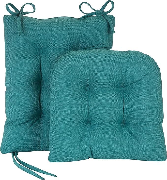 Klear Vu Omega Non-Slip Rocking Chair Cushion Set, Assembled in USA, Thick Padding & Tufted Design, Includes Seat Pad & Back Pillow with Ties, 17x17 Inches, 2-Piece Set, Solid Teal