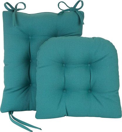 Klear Vu Omega Non-Slip Rocking Chair Cushion Set, Assembled in USA, Thick Padding & Tufted Design, Includes Seat Pad & Back Pillow with Ties, 17x17 Inches, 2-Piece Set, Solid Teal
