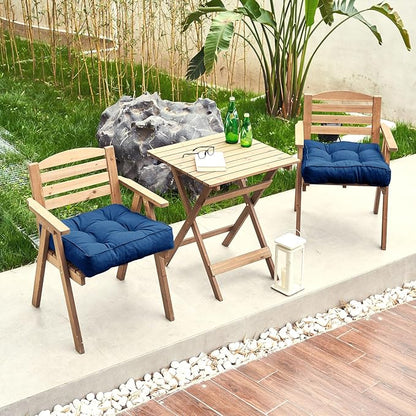 ARTPLAN Outdoor Seat Cushion,Square Thick Tufted Pure Chair Cushion for Patio Wicker Chair with Tie,Set of 2,19"x19"x5"，Classic Blue