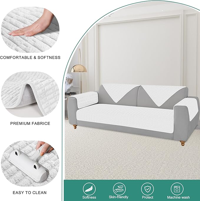 Foxdecor Couch Cover Sofa Covers Washable, Dog Bed Cover Couch Covers for 3 Cushion Couch Sofa Pet Friendly, Dog Couch Cover Furniture Covers for Pets.(White 58x82 inch)