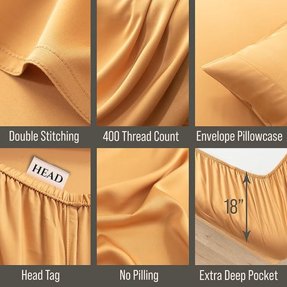 Bella Coterie Luxury Bamboo Viscose Split King Size Sheet Set | 2 Fitted Sheets for Sleep Number & Adjustable Beds | 100% Organically Grown | Cooling & Ultra Soft | 18” Deep Pocket [Marigold]