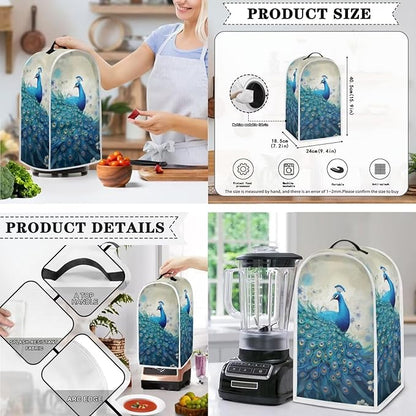 Blue Peacock Print Appliance Covers Set Washable Kitchen Blender Dust Cover Bread Maker Toaster Cover 2 Slice Kitchen Accessories