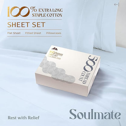 Mayfair Linen 100% Cotton Bed Sheets Full Sheet Set - 500 Thread Count Sheets Full Size 4 PC Set (Light Blue), Soft, Cooling, Hotel-Quality 16" Deep Pocket Sateen Cotton Bedsheet for Hot Sleepers