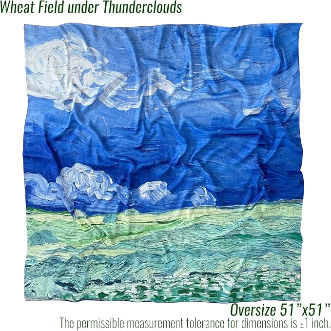 Artist Oil Painting Wraps 51"x51" Cashmere-Soft Art Pashmina Luxury Rolled Hem Women Large Travel Blanket Shawl