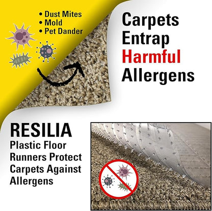 RESILIA Deep-Pile Carpet Runner - Plastic Vinyl Carpet & Rug Protector, Waterproof Clear Vinyl Floor Runners, 48 Inches Wide x 12 Feet Long, Made in The USA