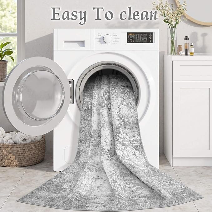 Washable 8X10 Area Rug: Modern Abstract Soft Non-Slip Indoor Rugs Home Decor - Low Pile Stain Resistant Carpet for Living Room Bedroom Dining Room Playroom Office(Grey 8'x10')