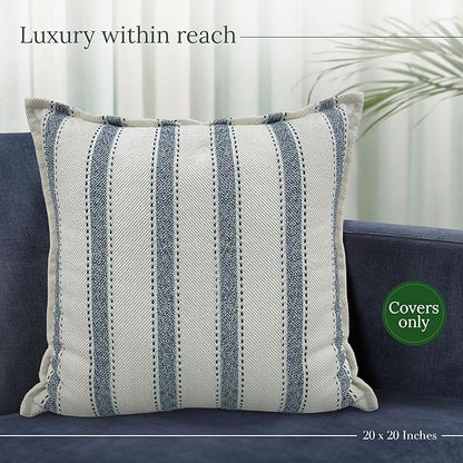 SanVia Scandi Nest Premium Cotton Throw Pillow Covers, 20 x 20 Inches, Luxurious Handwoven Couch Pillow Covers with Hidden Zipper, Elegant Home Décor, Insert Not Included