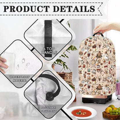 Brown Coffee Themed Patterns Blender Dust Cover Food Processor Cover Coffee Machine Appliance Covers for Kitchen Counter Blender Covers for Kitchen Machine