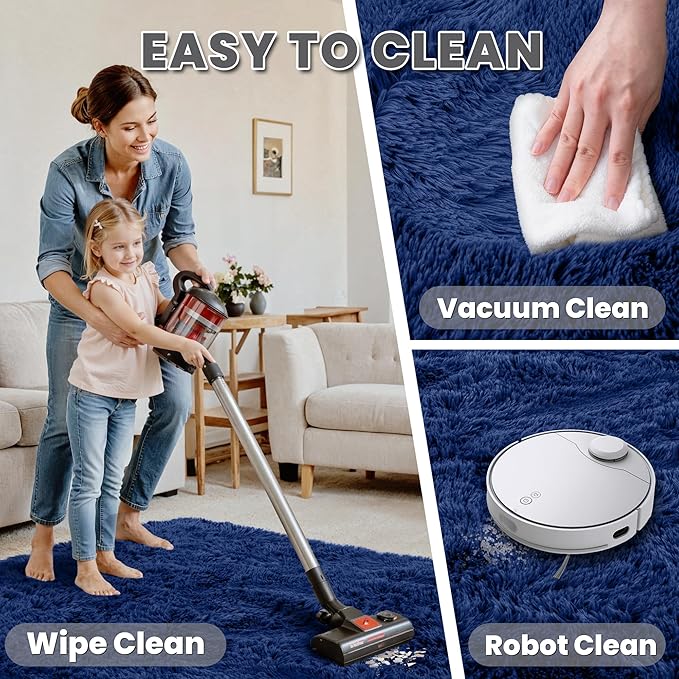2x6 Bedside Area Rugs for Bedroom: Soft Fluffy Shag Blue Rug for Hallway, Non-Slip Fuzzy Plush Living Room Rug Indoor Floor Carpet for Kids Rooms, Dorm, Nursery, Modern Home Aesthetic Decor