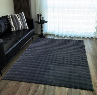 GLORY RUGS Area Rugs Bubble Soft Faux Rabbit Fur Rug 8x10 Polar Gray Plush Carpet Shag Cozy Fluffy Rug Non Slip Rugs, Machine Washable Shaggy Area Rug Bedroom Living Room and Dining Room.