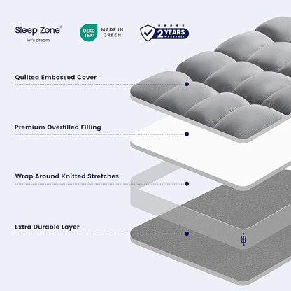 SLEEP ZONE Mattress Topper Twin XL Size, Extra Thick Fitted Mattress Pad for Back Pain, Plush and Support Mattress Cover, Deep Pockets Mattress Protector, Hotel Quality (Grey, Twin XL)