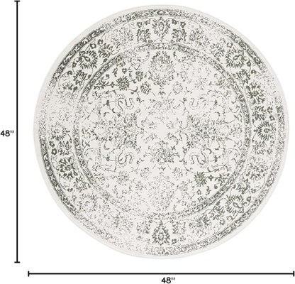 SAFAVIEH Adirondack Collection Area Rug - 4' Round, Ivory & Dark Green, Distressed Vintage Floral Design, Non-Shedding & Easy to Clean, Ideal for Living Room, Bedroom, Dining Space (ADR109X)