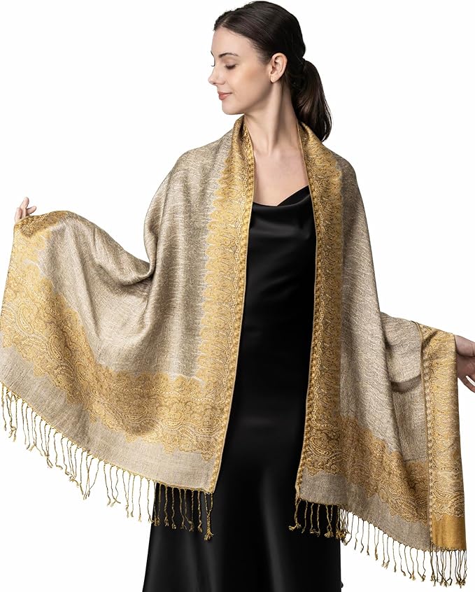 Achillea Big Paisley Pashmina Shawl Wrap for Women – Elegant Scarf for Weddings, Evening Dresses, Festivals & Daily Wear