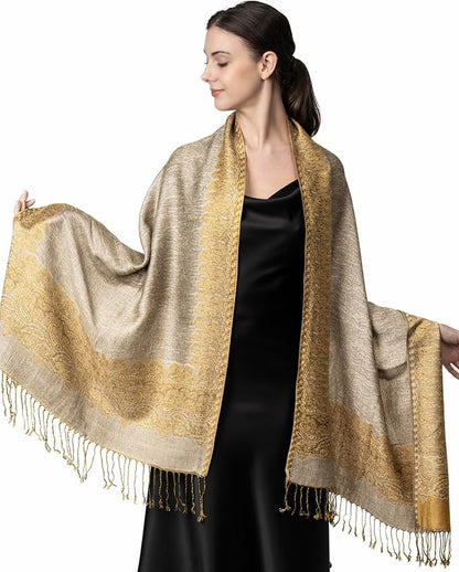 Achillea Big Paisley Pashmina Shawl Wrap for Women – Elegant Scarf for Weddings, Evening Dresses, Festivals & Daily Wear