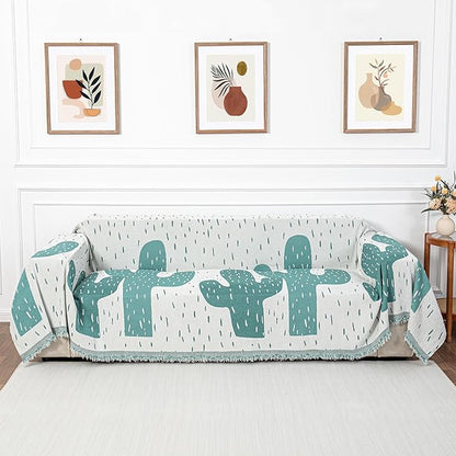 MYSKY HOME Couch Cover for Sectional Sofa Set Cactus Pattern Sofa Cover Washable for Dogs Cats Pets Couch Cover 3 Cushion Sofa Chenille Couch Protector Multi-Use Couch Cover Blanket, 71" X134"
