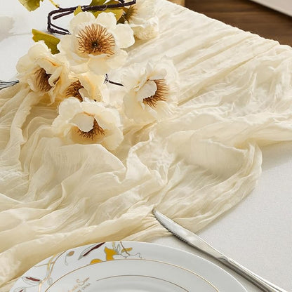 BALCONY & FALCON Beige Cheesecloth Table Runner 10FT 120 Inch Rustic & Boho Farmhouse Gauze Cheese Cloth Runners for Wedding Fall Thanksgiving Christmas Party Baby Shower Birthday Decor