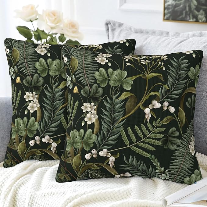 Spring Floral Throw Pillow Covers Set of 2 Green Herbs Botanical Pillow Covers 16x16 Inch Modern Farmhouse Home Decorative Pillow Cases Cushion Cover for Sofa Living Room Office