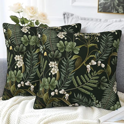 Spring Floral Throw Pillow Covers Set of 2 Green Herbs Botanical Pillow Covers 16x16 Inch Modern Farmhouse Home Decorative Pillow Cases Cushion Cover for Sofa Living Room Office