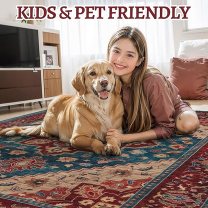 Tangsoo Vintage Small 2x3 Washable Rugs for Entryway Non-Slip Oriental Low Pile Rug for Front Door, Kitchen, Indoor, Accent Throw Small Area Rug, Door Mat for Entrance, Soft Boho Red Rug