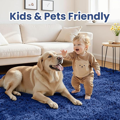 5x8 Area Rugs for Living Room: Soft Fluffy Shag Blue Rugs for Bedroom, Non Slip Large Fuzzy Plush Rug Indoor Floor Carpet for Nursery Kids Boys Girls Room, Dorms, Playroom, Modern Home Decor