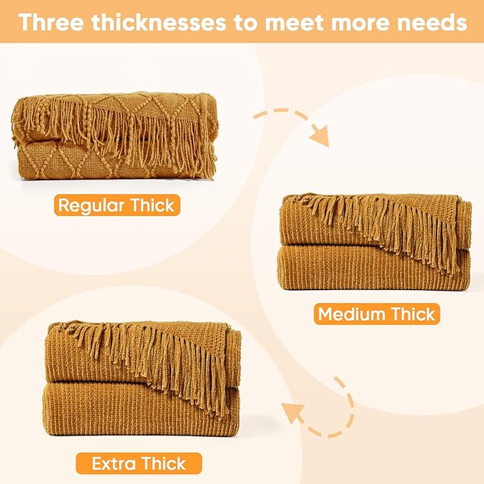 inhand Brown Throw Blanket for Couch Bed,Fall Home Decorative Soft Chunky Chenille Woven Blankets with Tassels,Lightweight Cozy Boho Farmhouse Warm Winter Gifts for Women,50"x60",Extra Thick