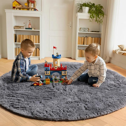 ONASAR Grey Round Area Rugs 6ft, Fluffy Gray Soft Bedroom Circle Rug for Kids Girls Boys Teen Room, Fuzzy Plush Shaggy Floor Carpet Mats for Dorm Nursery Living Room Playroom Home Office Decor