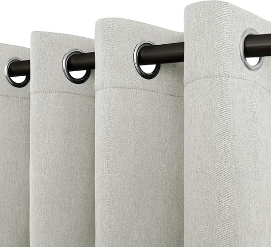Easy-Going Linen Look Blackout Curtain 108 Inch Length Grommet Window Curtain Drapes for Bedroom, Living Room Thermal Insulated Room Darkening (Set of 2 Panels, Light Gray)